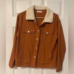 Women’s Paper Crane Rust Orange Sherpa Collar Jean Jacket